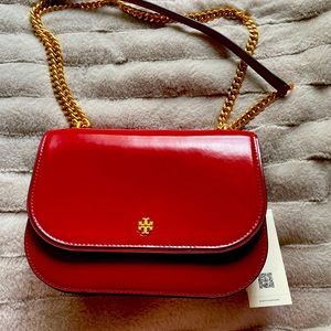 Tory Burch Red Patent Leather Emerson Shoulder Bag